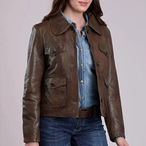 NWT Stetson Brown Lamb Leather Cropped Jacket - Picture 1 of 10